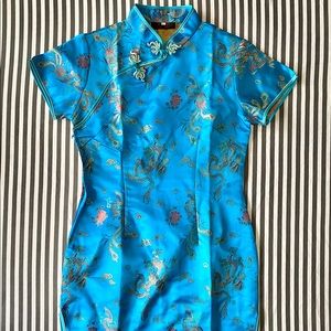 NWOT Med Blue Traditnal Chinese Brocade Silk Dress